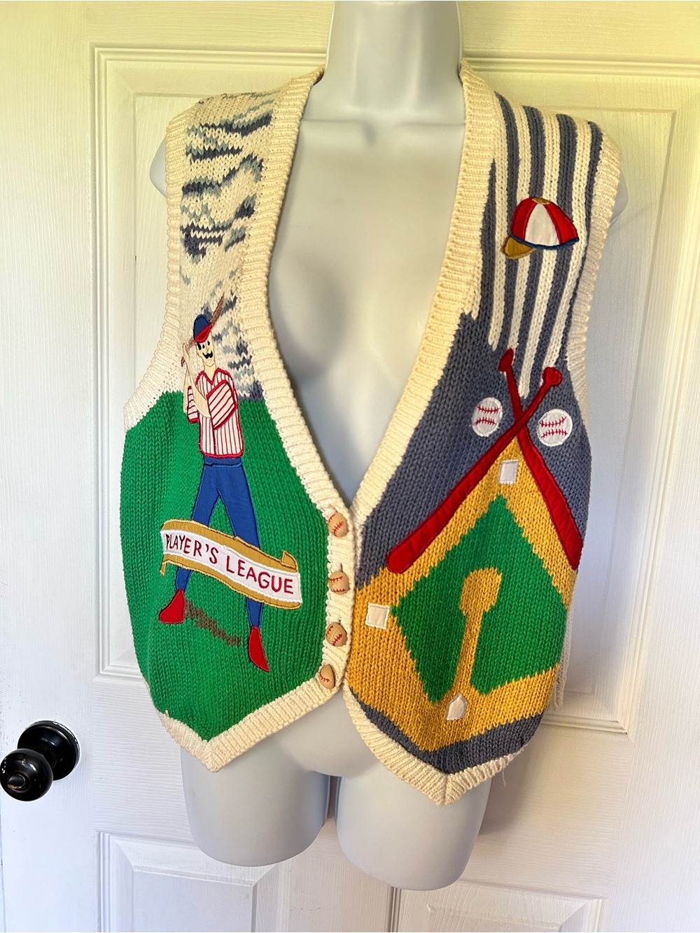 Vintage Sharon Young Baseball Themed Knit Vest with Embroidered Details